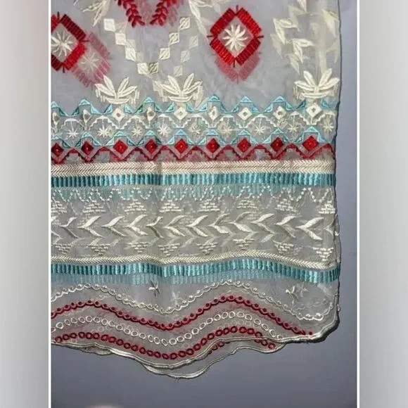 Sundance, Sheer Embroidered Boho Tunic Blouse Southwestern Folk Art Top Size Sm - Picture 7 of 11